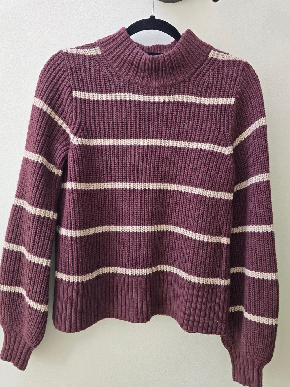 Abercrombie & Fitch Plum and Cream Striped Ribbed Turtleneck Sweater